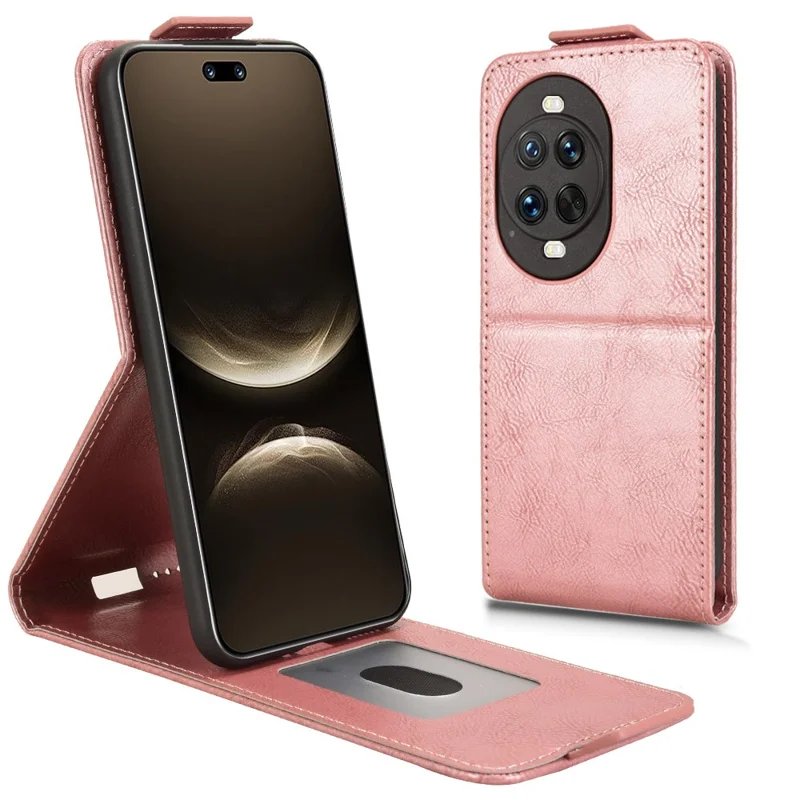 For Huawei nova 14 Pro 5G Stand Case Magnetic Clasp Vertical Flip Leather Phone Cover with Card Holder - Rose Gold-Cellmalls