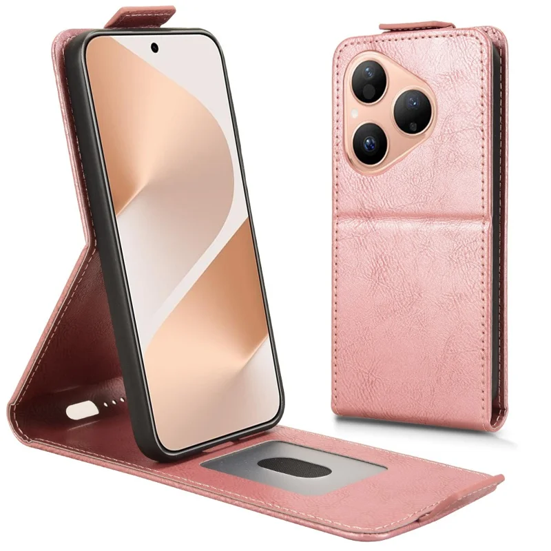 For Huawei Pura 80 Stand Case Magnetic Clasp Vertical Flip Leather Phone Cover with Card Holder - Rose Gold-Cellmalls