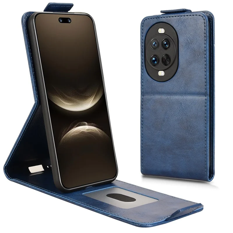 For Huawei nova 14 Ultra 5G Stand Case Magnetic Clasp Vertical Flip Leather Phone Cover with Card Holder - Dark Blue-Cellmalls