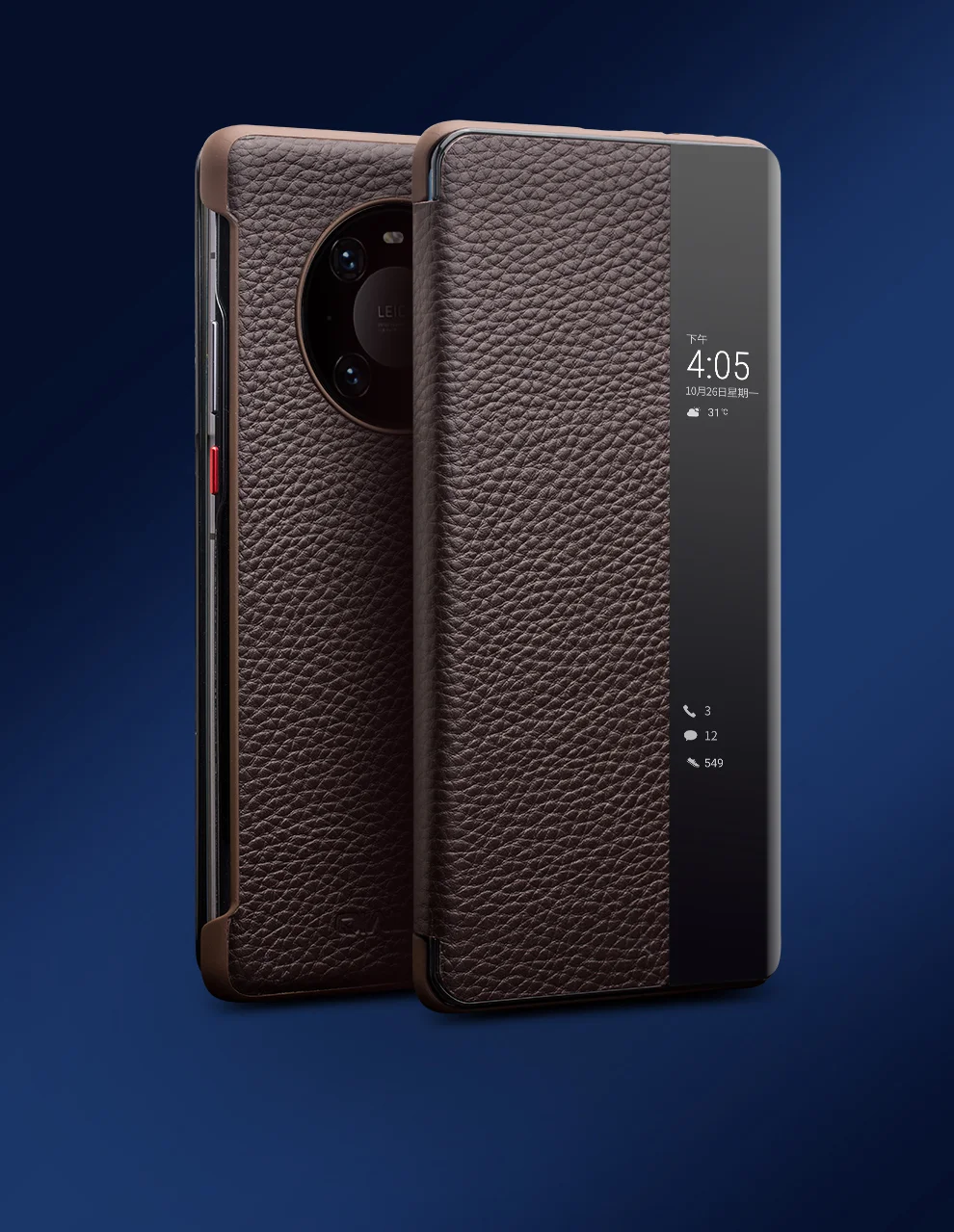 QIALINO For Huawei Mate 40 Pro Smart Visual Window Genuine Leather Phone Case with Auto Wake / Sleep - Black-Cellmalls