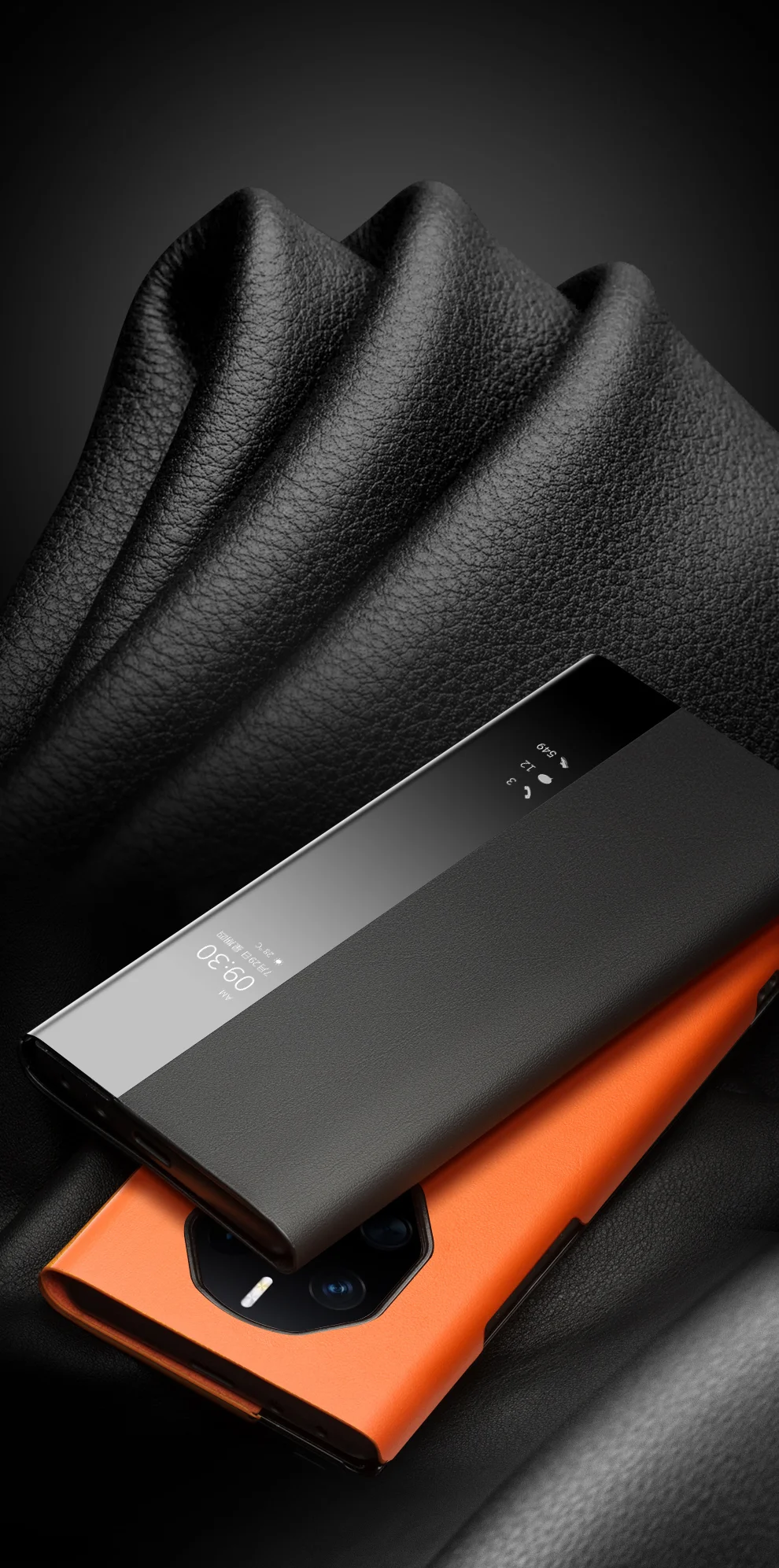 QIALINO Phone Case for Huawei Mate 50 RS Porsche Design 4G Cowhide Leather PC Cover Anti-Drop Shockproof Case - Orange-Cellmalls