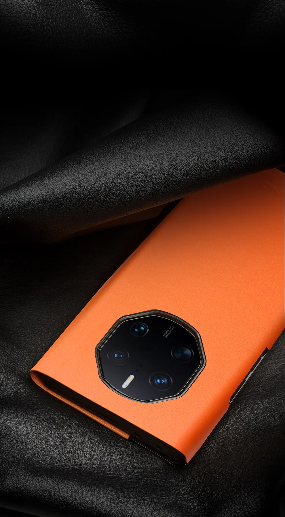 QIALINO Phone Case for Huawei Mate 50 RS Porsche Design 4G Cowhide Leather PC Cover Anti-Drop Shockproof Case - Orange-Cellmalls