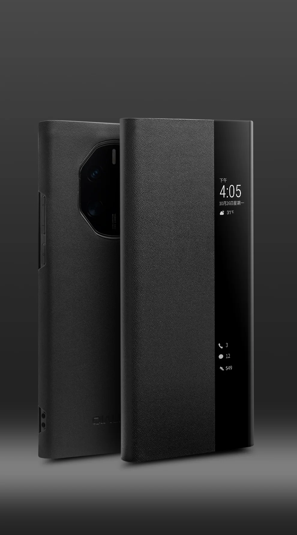 QIALINO Phone Case for Huawei Mate 50 RS Porsche Design 4G Cowhide Leather PC Cover Anti-Drop Shockproof Case - Orange-Cellmalls