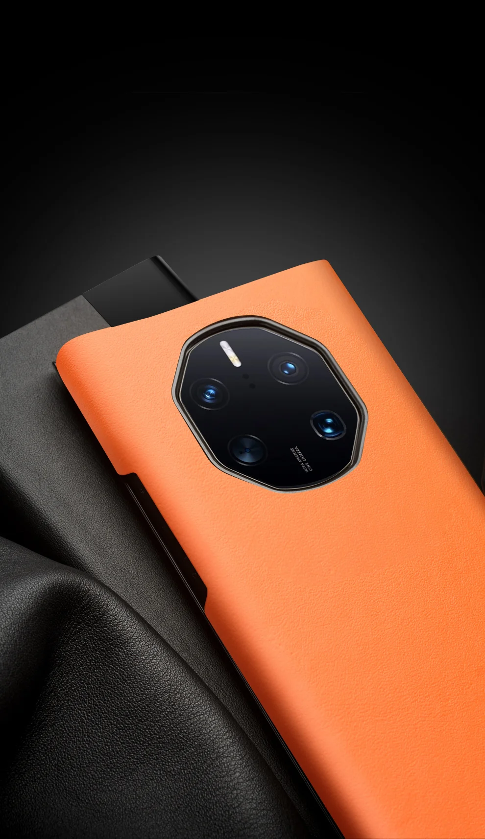 QIALINO Phone Case for Huawei Mate 50 RS Porsche Design 4G Cowhide Leather PC Cover Anti-Drop Shockproof Case - Orange-Cellmalls