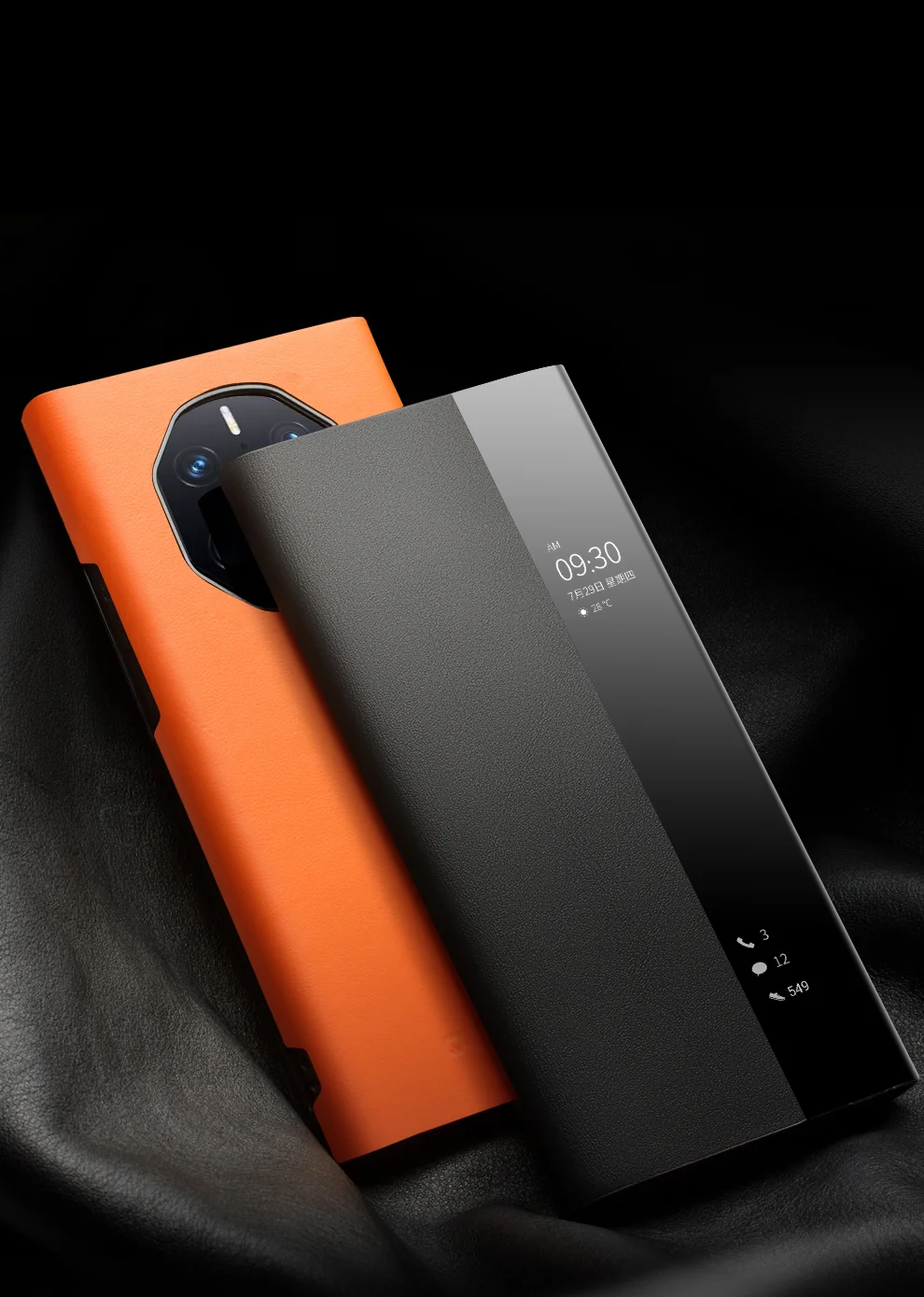 QIALINO Phone Case for Huawei Mate 50 RS Porsche Design 4G Cowhide Leather PC Cover Anti-Drop Shockproof Case - Orange-Cellmalls