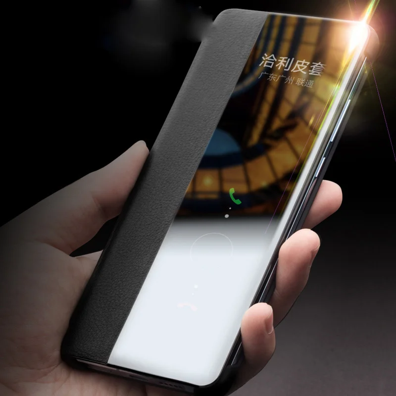 QIALINO for Huawei P30 View Window Cowhide Leather Smart Phone Case - Black-Cellmalls