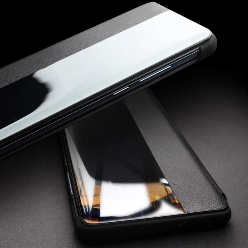 QIALINO for Huawei P30 View Window Cowhide Leather Smart Phone Case - Black-Cellmalls