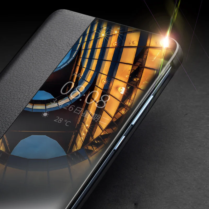 QIALINO for Huawei P30 View Window Cowhide Leather Smart Phone Case - Black-Cellmalls