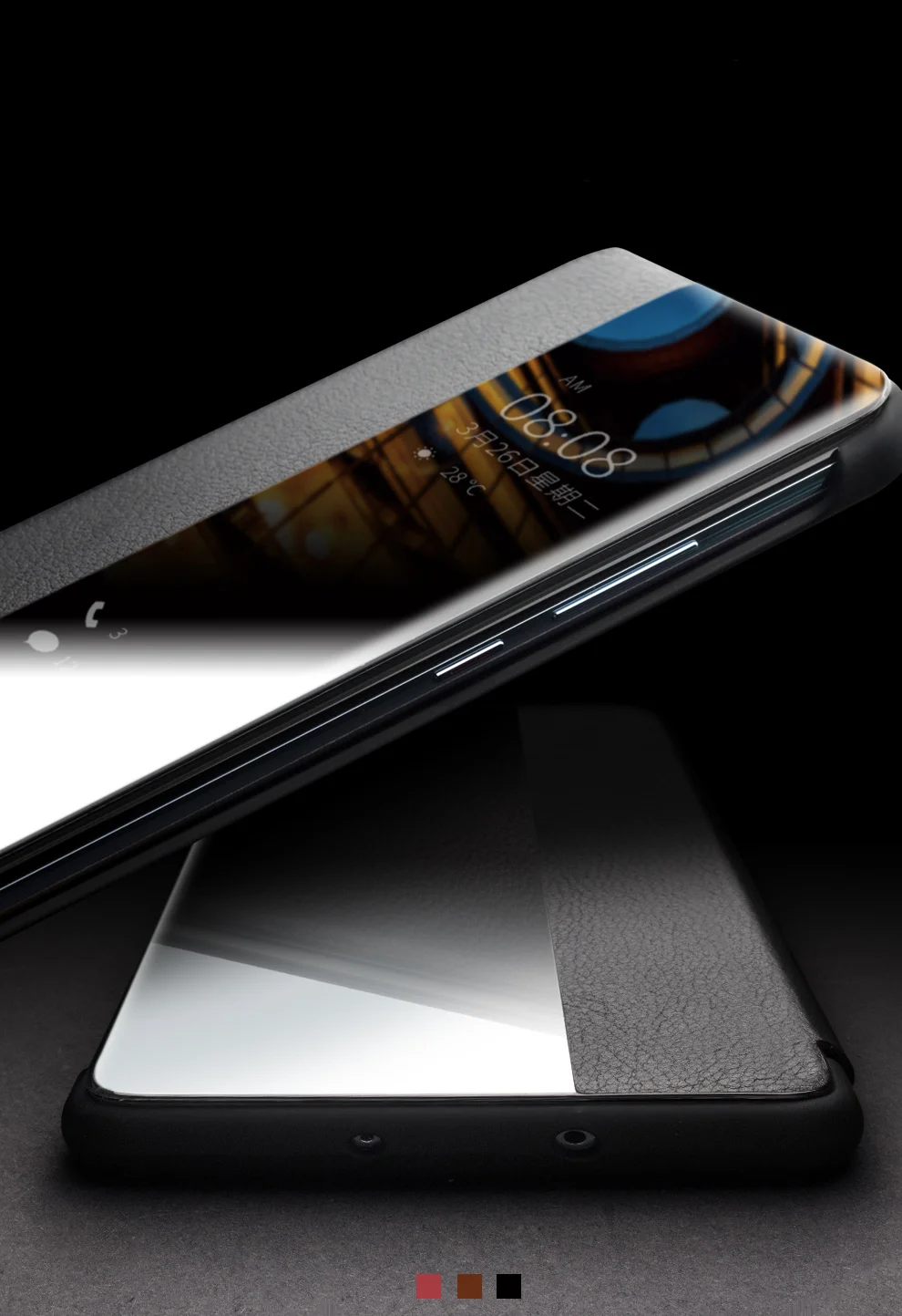 QIALINO for Huawei P30 Pro View Window Full Protection Cowhide Leather Smart Phone Case Cover - Black-Cellmalls