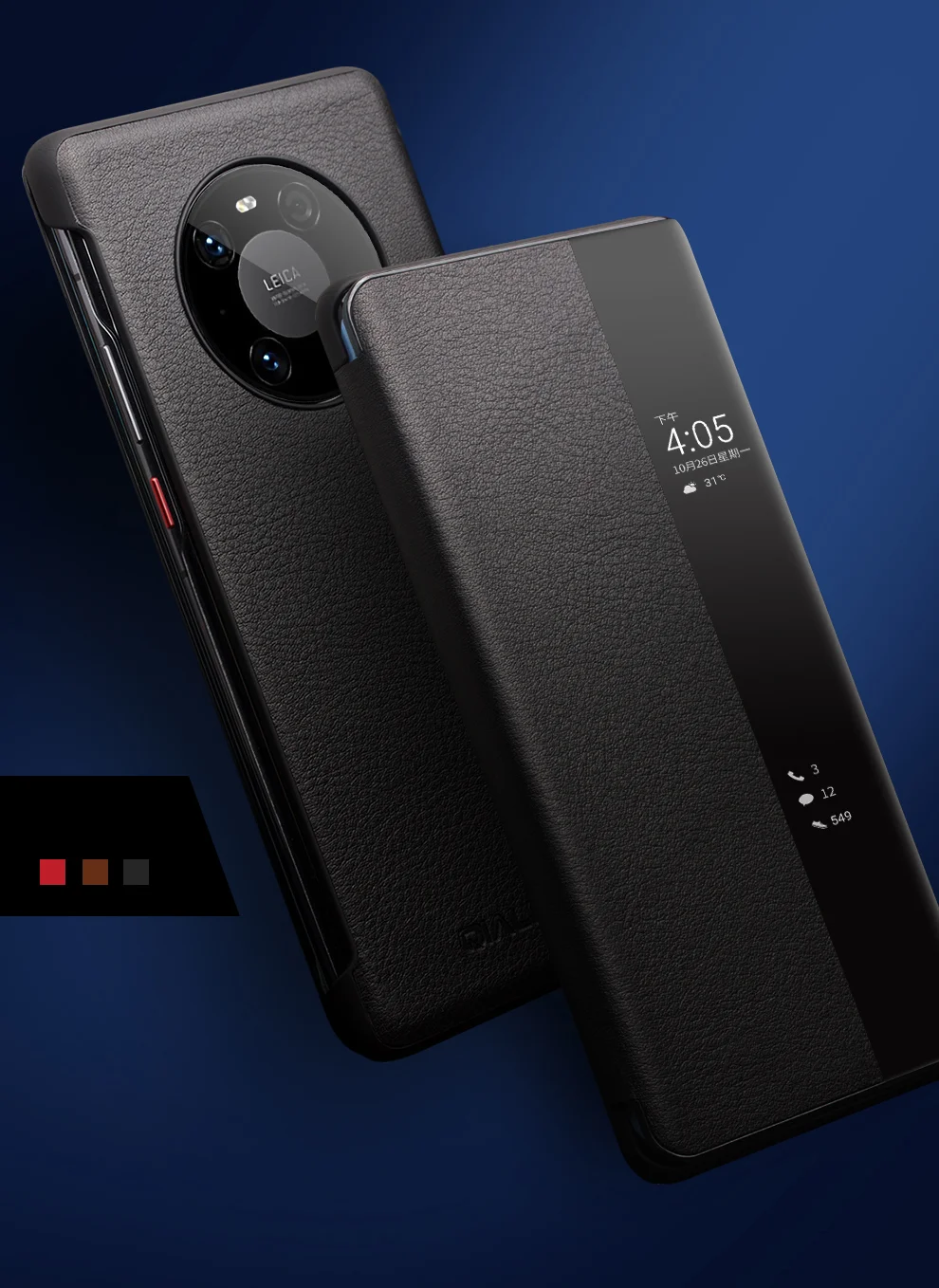 QIALINO For Huawei Mate 40 Pro Smart Visual Window Genuine Leather Phone Case with Auto Wake / Sleep - Black-Cellmalls