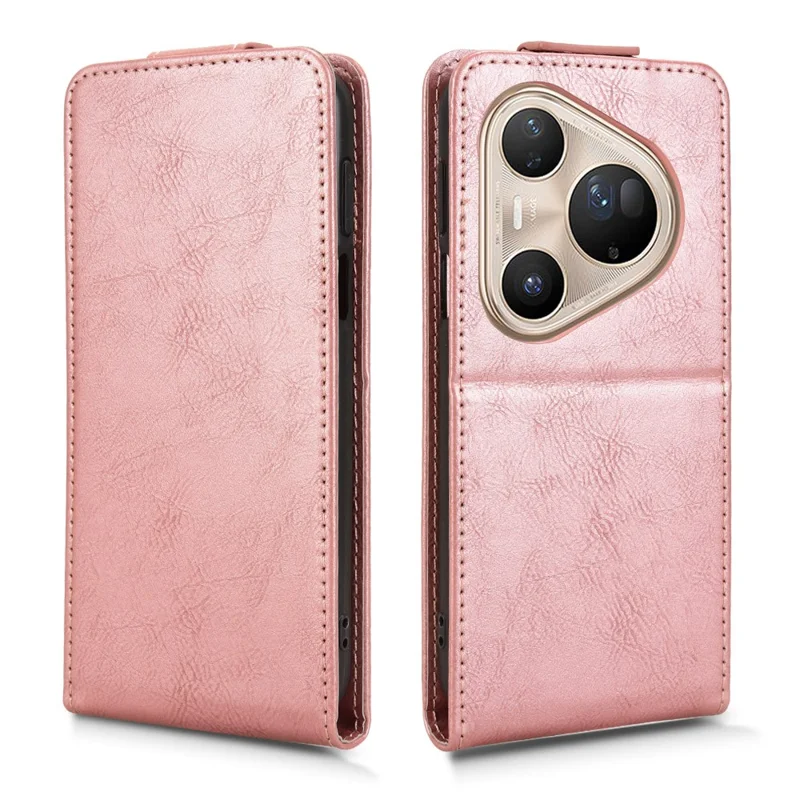 For Huawei Pura 80 Ultra Stand Case Magnetic Clasp Vertical Flip Leather Phone Cover with Card Holder - Rose Gold-Cellmalls