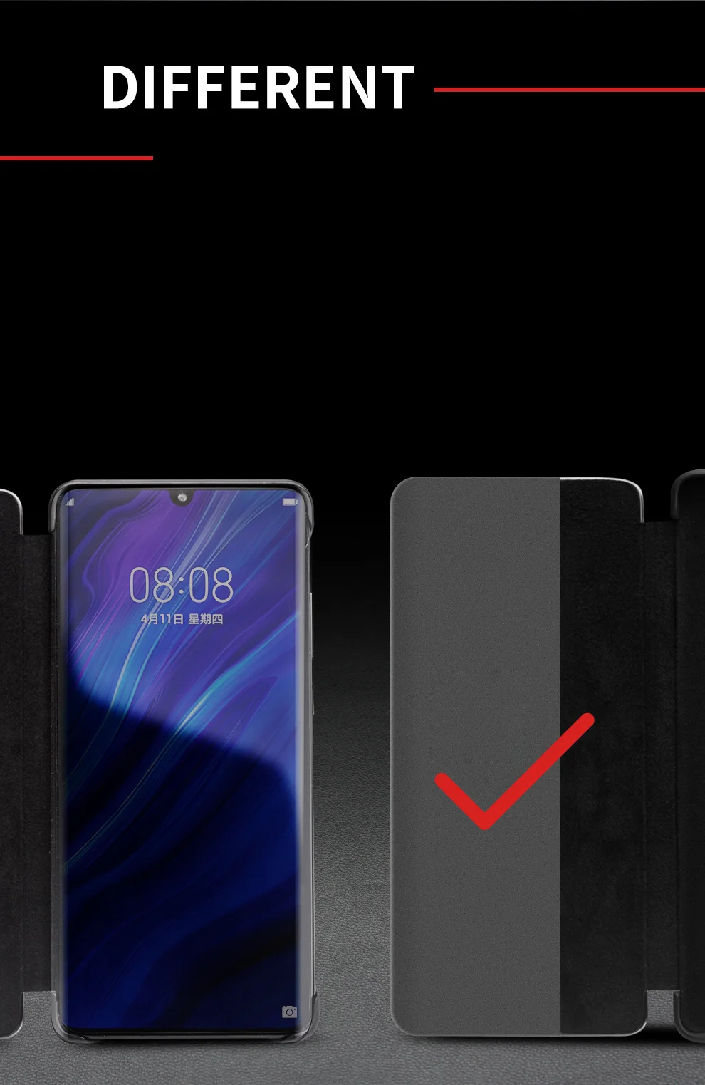 QIALINO for Huawei P30 Pro View Window Full Protection Cowhide Leather Smart Phone Case Cover - Black-Cellmalls