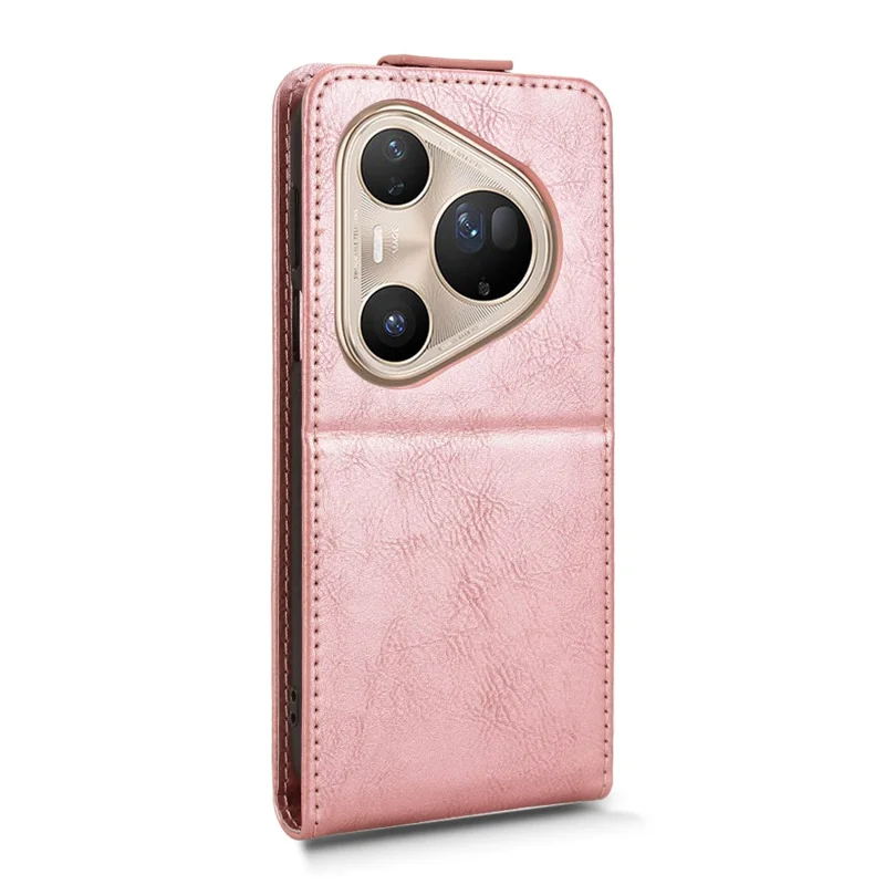 For Huawei Pura 80 Ultra Stand Case Magnetic Clasp Vertical Flip Leather Phone Cover with Card Holder - Rose Gold-Cellmalls
