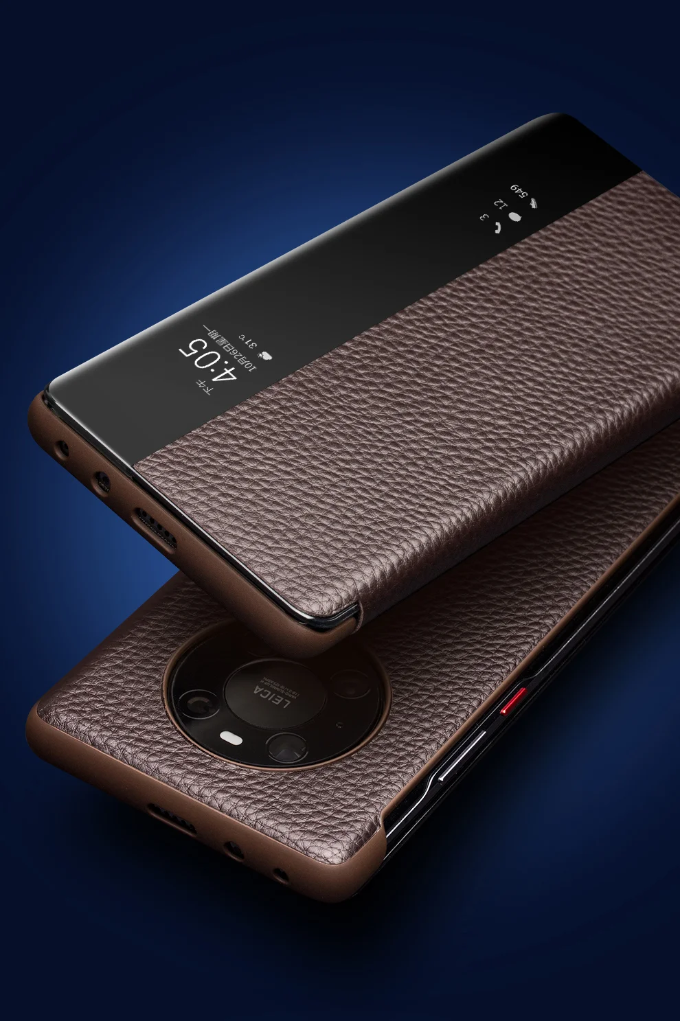 QIALINO For Huawei Mate 40 Pro Smart Visual Window Genuine Leather Phone Case with Auto Wake / Sleep - Black-Cellmalls