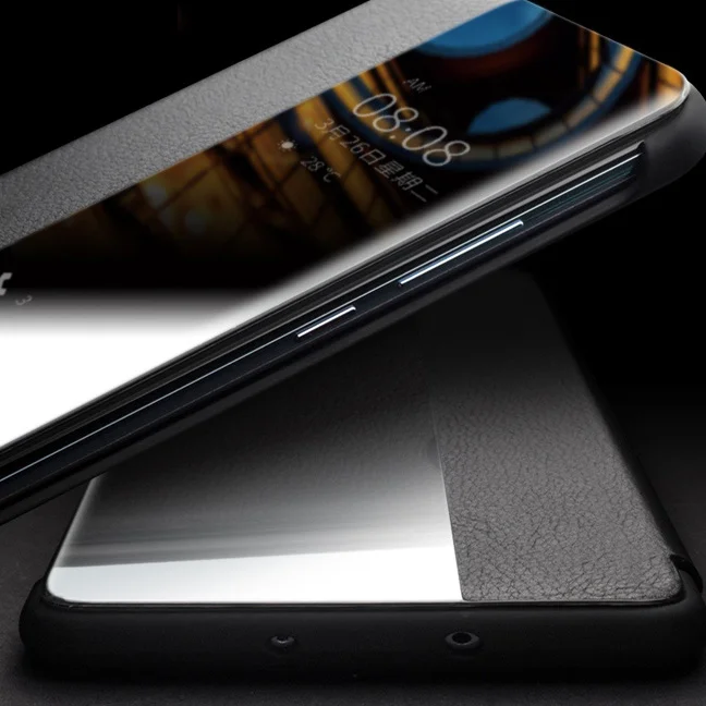 QIALINO for Huawei P30 View Window Cowhide Leather Smart Phone Case - Black-Cellmalls