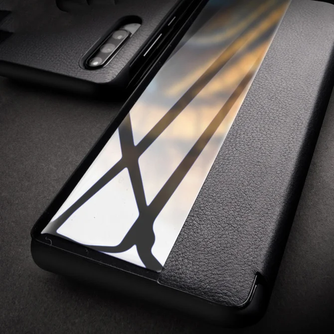 QIALINO for Huawei P30 View Window Cowhide Leather Smart Phone Case - Black-Cellmalls