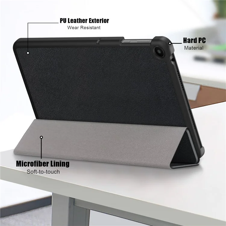 For Huawei MatePad SE 10.4-inch PU Leather Tablet Case Tri-fold Stand Anti-drop Tablet Cover - Black-Cellmalls