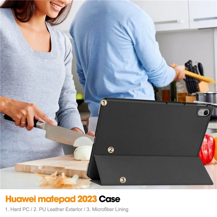 For Huawei MatePad 11.5 Tri-fold Stand Tablet Case Auto Wake / Sleep Tablet Leather Cover - Black-Cellmalls