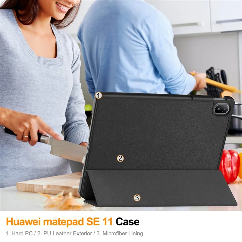 For Huawei MatePad SE 11 Stand Case Shockproof Leather Tablet Cover - Black-Cellmalls