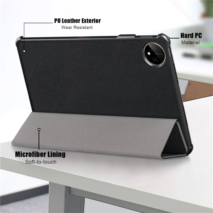 For Huawei MatePad Pro 11 (2022) Protective Case PU Leather Solid Color Folio Flip Cover Tri-fold Stand Tablet Protector with Auto Wake  /  Sleep - Black-Cellmalls