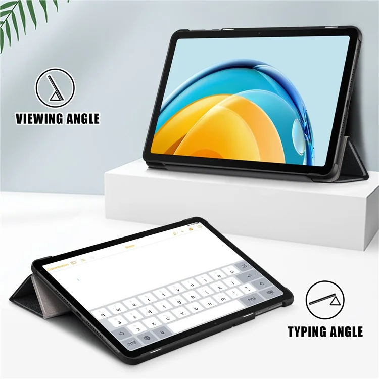 For Huawei MatePad SE 10.4-inch PU Leather Tablet Case Tri-fold Stand Anti-drop Tablet Cover - Black-Cellmalls