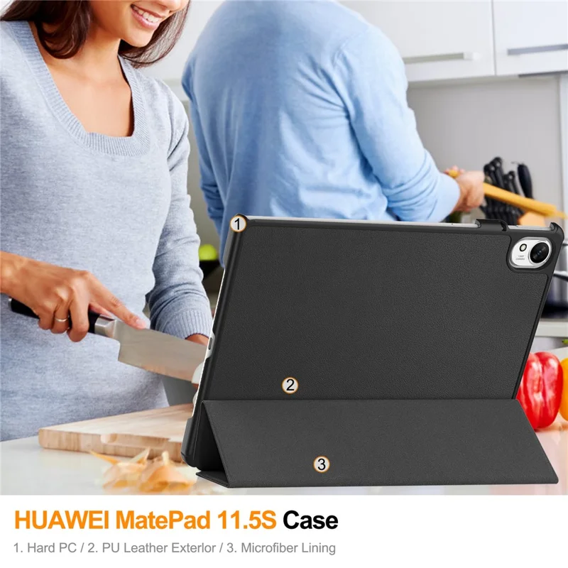 For Huawei MatePad 11.5 S Case Auto Wake / Sleep Tri-Fold Stand Leather Tablet Cover - Black-Cellmalls