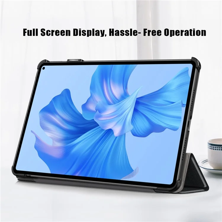 For Huawei MatePad Pro 11 (2022) Protective Case PU Leather Solid Color Folio Flip Cover Tri-fold Stand Tablet Protector with Auto Wake  /  Sleep - Black-Cellmalls