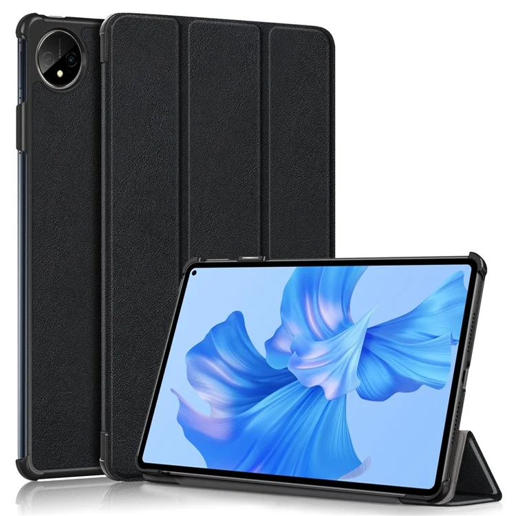 For Huawei MatePad Pro 11 (2022) Protective Case PU Leather Solid Color Folio Flip Cover Tri-fold Stand Tablet Protector with Auto Wake  /  Sleep - Black-Cellmalls