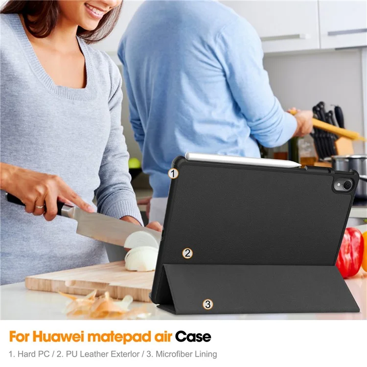 Tablet Case for Huawei MatePad Air 11.5 inch (2023) Tri-fold Stand Auto Sleep  /  Wake PU Leather Full Protective Cover - Black-Cellmalls