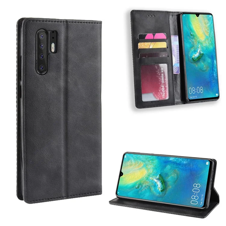 Vintage Style Magnetic Closue Leather Wallet Stand Phone Shell Case for Huawei P30 Pro - Brown-Cellmalls