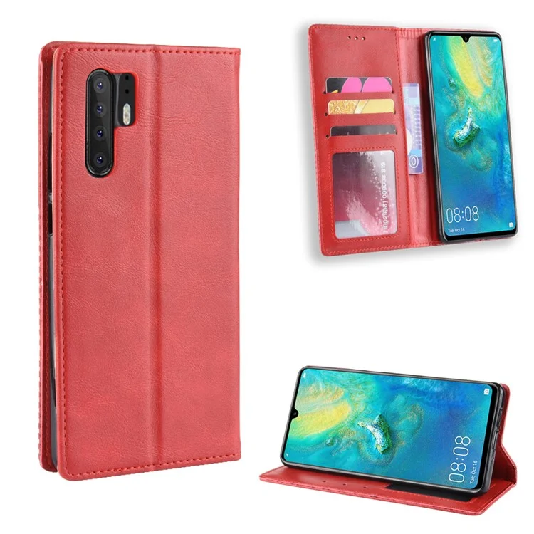 Vintage Style Magnetic Closue Leather Wallet Stand Phone Shell Case for Huawei P30 Pro - Brown-Cellmalls
