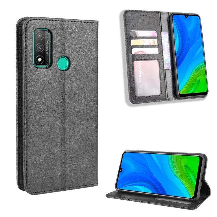Auto-absorbed Retro PU Leather Case  for Huawei P smart 2020/Nova Lite 3+ - Black-Cellmalls