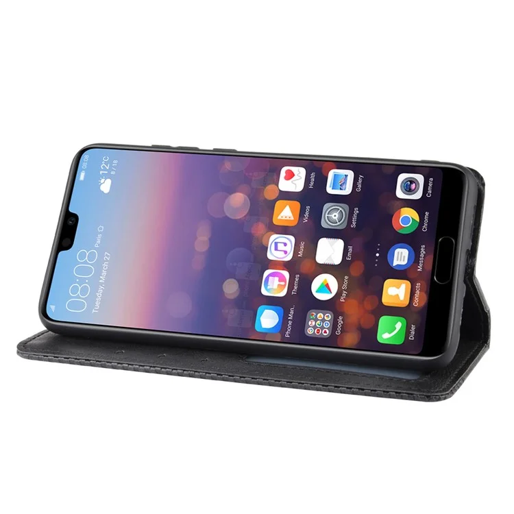 Retro PU Leather Wallet Stand Phone Cover Casing for Huawei P20 - Black-Cellmalls