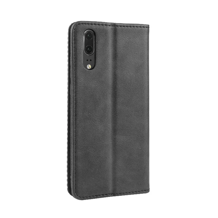 Retro PU Leather Wallet Stand Phone Cover Casing for Huawei P20 - Black-Cellmalls