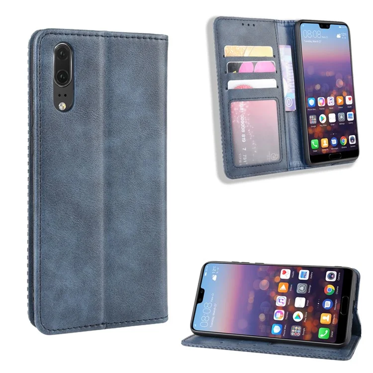 Retro PU Leather Wallet Stand Phone Cover Casing for Huawei P20 - Black-Cellmalls