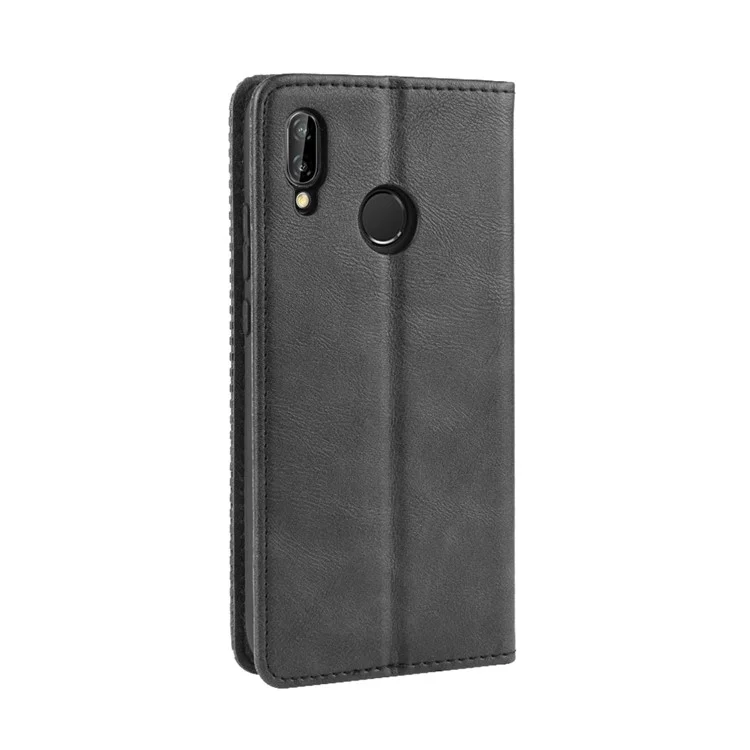 Vintage Style Magnetic Leather Wallet Protective Cell Phone Cover Case for Huawei P20 Lite (2018) / Nova 3e - Black-Cellmalls
