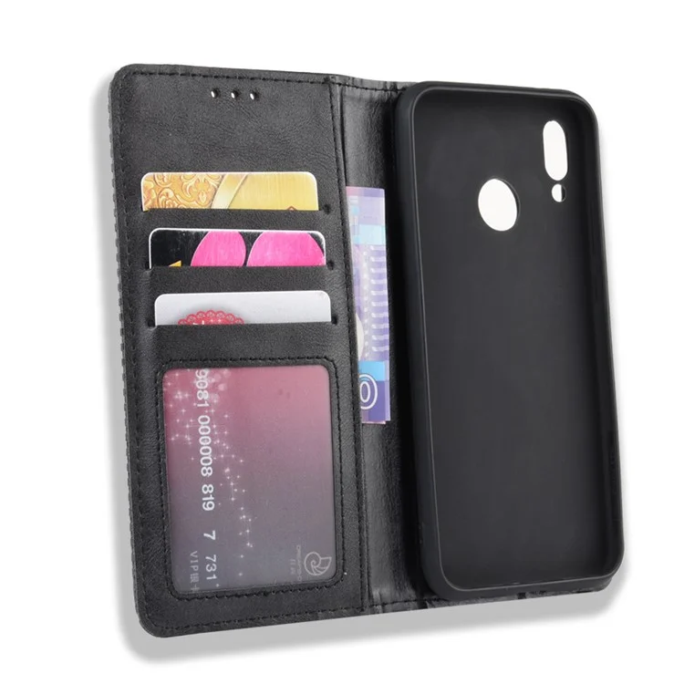 Vintage Style Magnetic Leather Wallet Protective Cell Phone Cover Case for Huawei P20 Lite (2018) / Nova 3e - Black-Cellmalls
