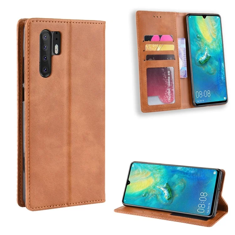 Vintage Style Magnetic Closue Leather Wallet Stand Phone Shell Case for Huawei P30 Pro - Brown-Cellmalls