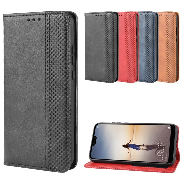 Vintage Style Magnetic Leather Wallet Protective Cell Phone Cover Case for Huawei P20 Lite (2018) / Nova 3e - Black-Cellmalls