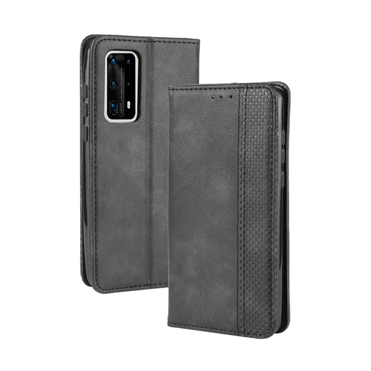 Retro Leather with Wallet Stand Cover for Huawei P40 Pro+ - Black-Cellmalls