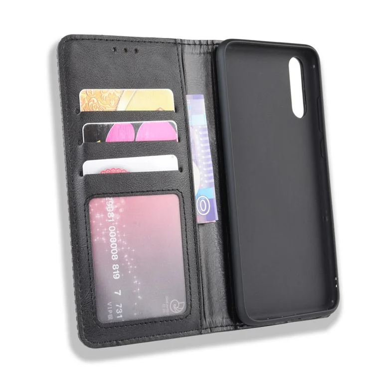 Retro PU Leather Wallet Stand Phone Cover Casing for Huawei P20 - Black-Cellmalls