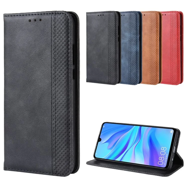 Auto-absorbed Vintage Leather Wallet Phone Shell for Huawei P30 Lite/nova 4e/P30 Lite New Edition - Black-Cellmalls