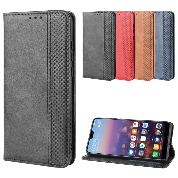 Retro PU Leather Wallet Stand Phone Cover Casing for Huawei P20 - Black-Cellmalls