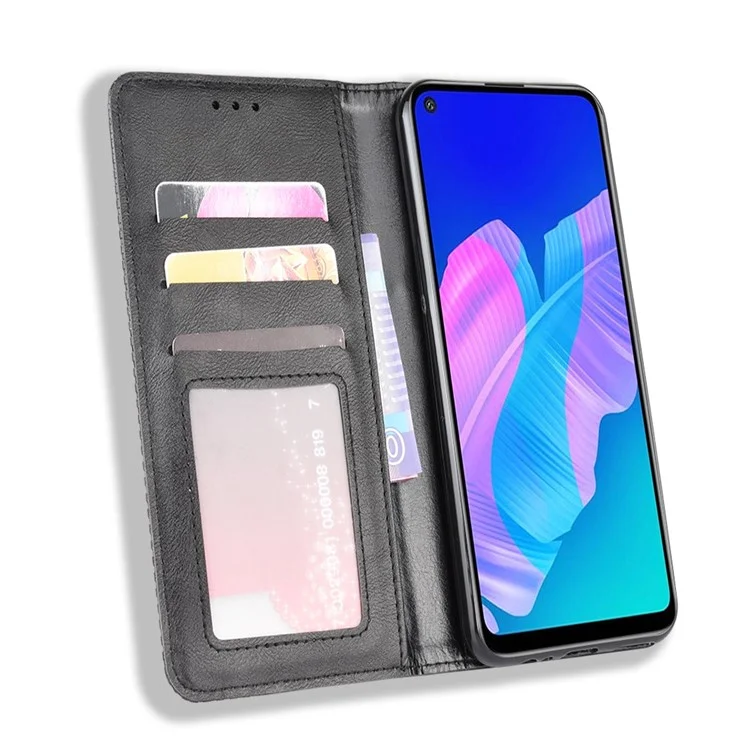 Magnetic Retro Surface Leather with Wallet Shell for Huawei P40 lite E/Y7p/Honor 9C - Black-Cellmalls