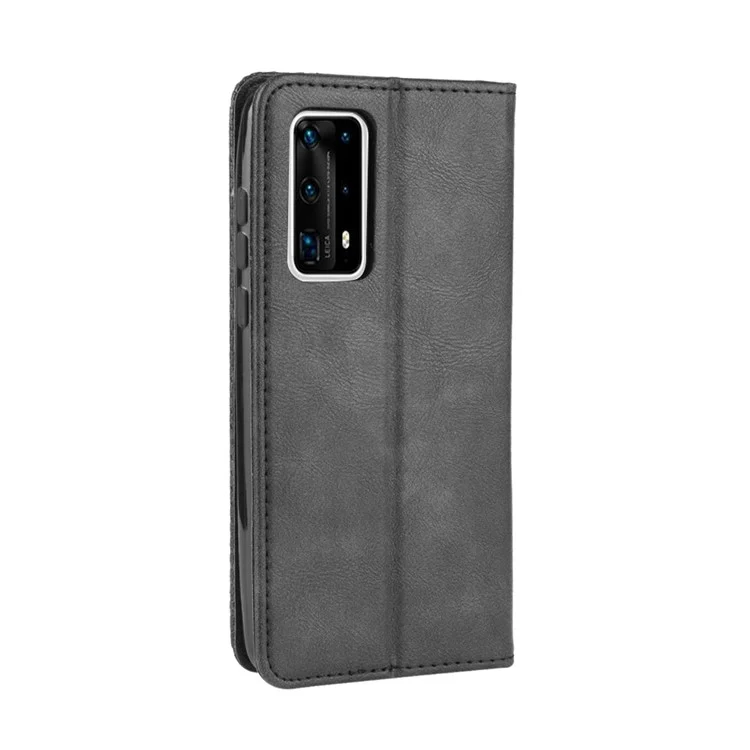 Retro Leather with Wallet Stand Cover for Huawei P40 Pro+ - Black-Cellmalls