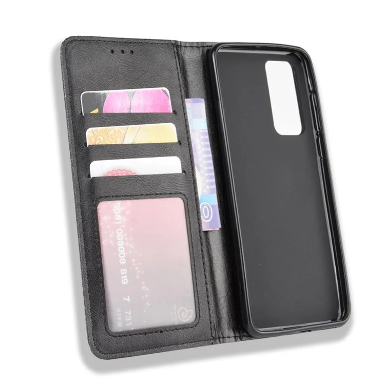 Retro Leather with Wallet Stand Cover for Huawei P40 Pro+ - Black-Cellmalls