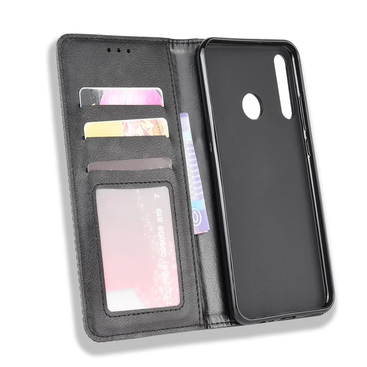 Magnetic Retro Surface Leather with Wallet Shell for Huawei P40 lite E/Y7p/Honor 9C - Black-Cellmalls
