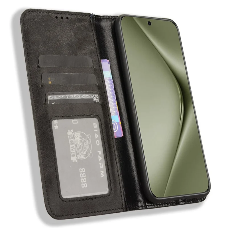 For Huawei Pura 70 Pro / 70 Pro+ / 70 Ultra Case Retro PU Leather Wallet Protective Phone Cover - Black-Cellmalls