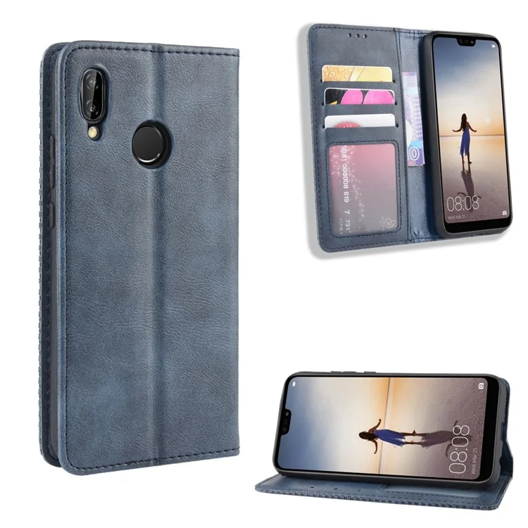 Vintage Style Magnetic Leather Wallet Protective Cell Phone Cover Case for Huawei P20 Lite (2018) / Nova 3e - Black-Cellmalls