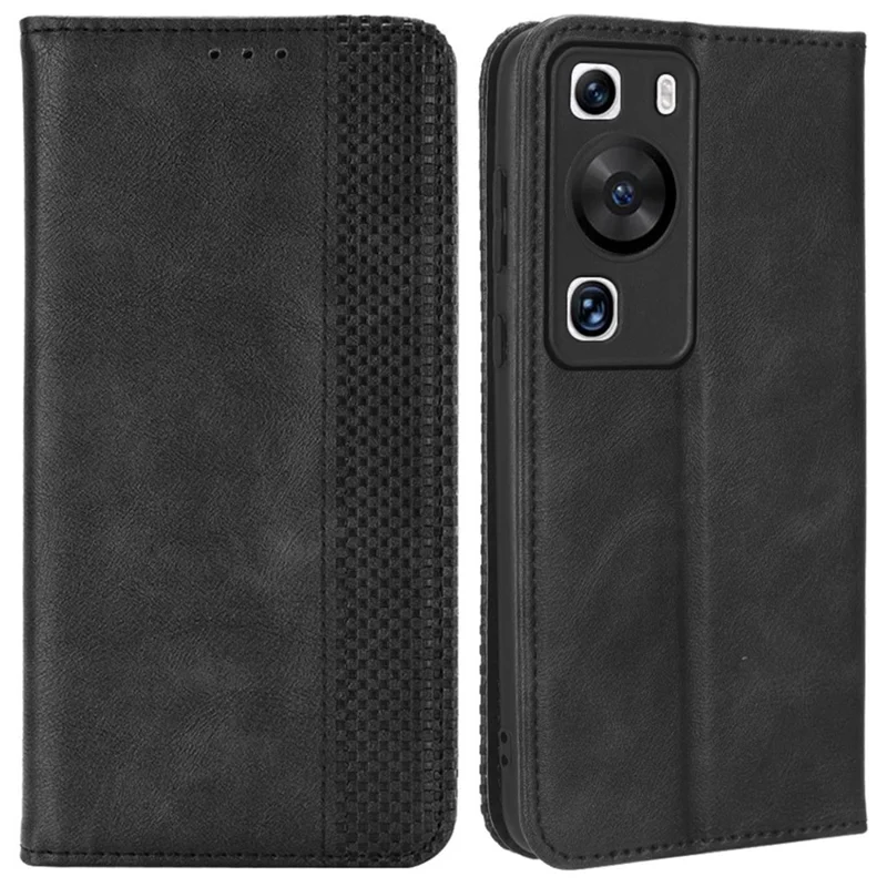 Phone Stand Cover for Huawei P60 / P60 Pro Magnetic Retro PU Leather Cell Phone Wallet Case - Black-Cellmalls